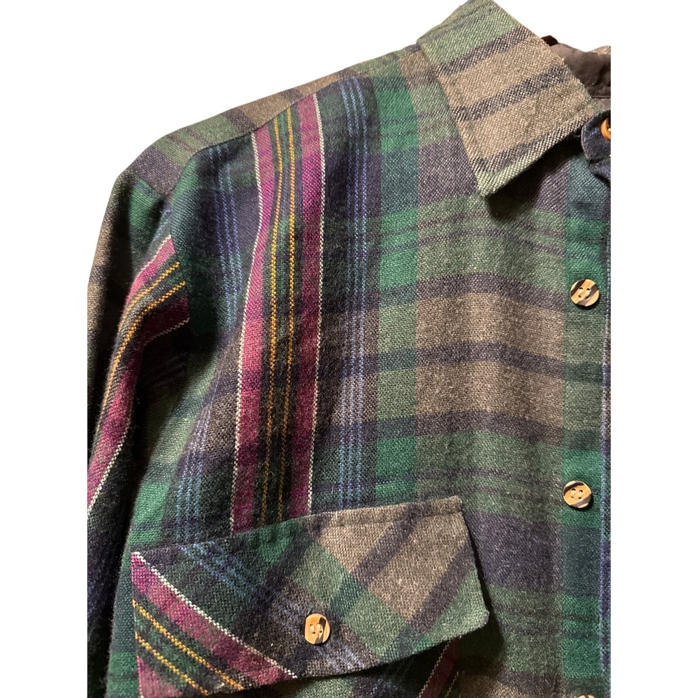 Back‎ Packer Men's Vintage Hike Flannel Green Plaid Button Down Shirt, 80s 90s M